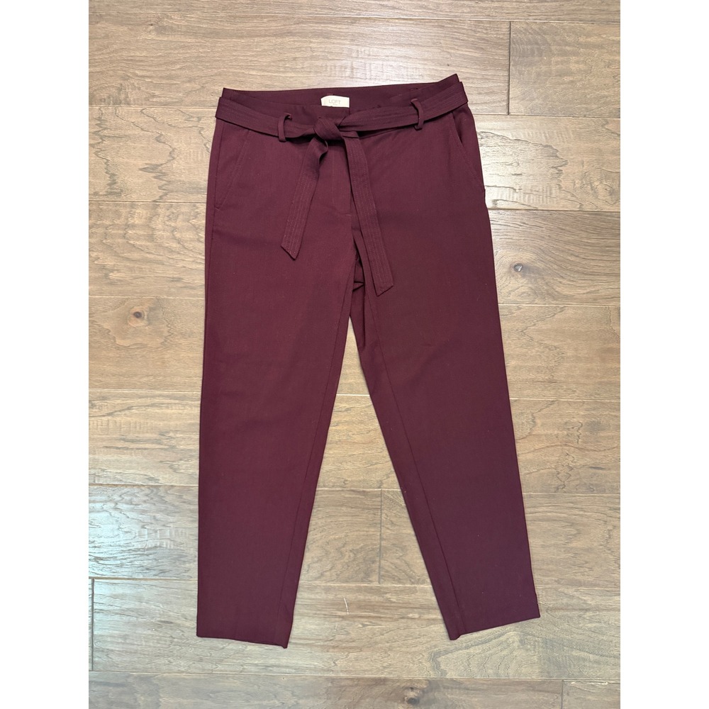LOFT Outlet Pants Womens 6 Burgundy Textured Tie Waist Tapered Professional Slim